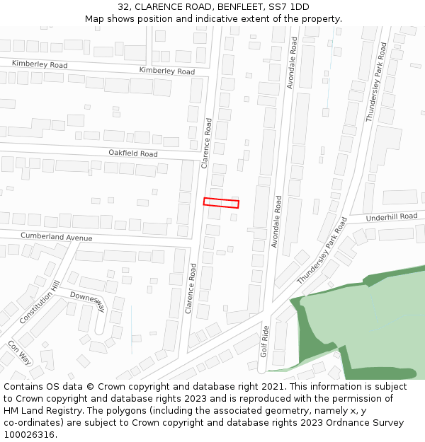 32, CLARENCE ROAD, BENFLEET, SS7 1DD: Location map and indicative extent of plot