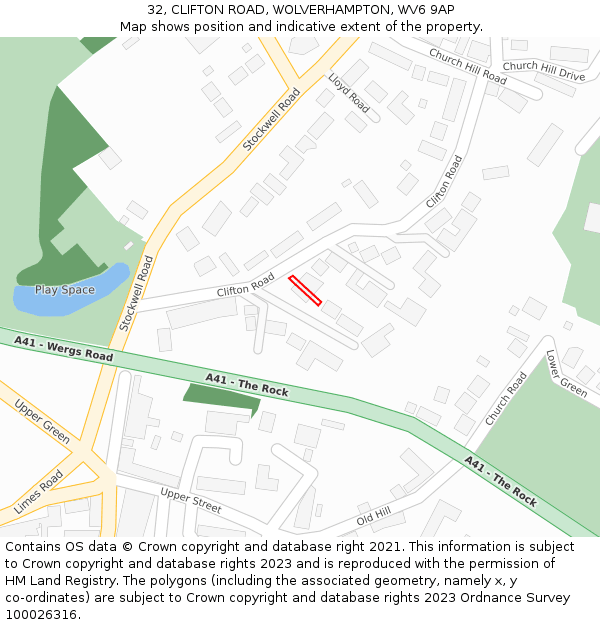 32, CLIFTON ROAD, WOLVERHAMPTON, WV6 9AP: Location map and indicative extent of plot