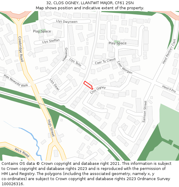 32, CLOS OGNEY, LLANTWIT MAJOR, CF61 2SN: Location map and indicative extent of plot