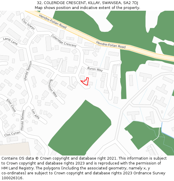 32, COLERIDGE CRESCENT, KILLAY, SWANSEA, SA2 7DJ: Location map and indicative extent of plot