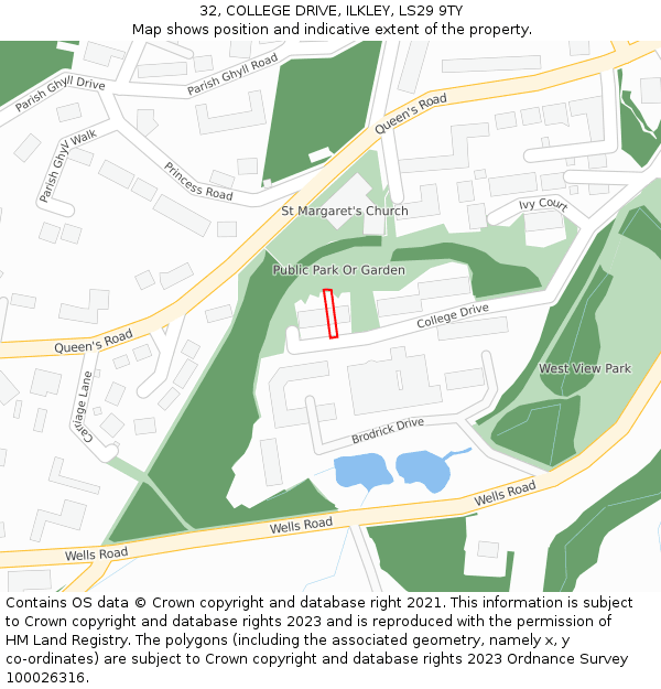 32, COLLEGE DRIVE, ILKLEY, LS29 9TY: Location map and indicative extent of plot