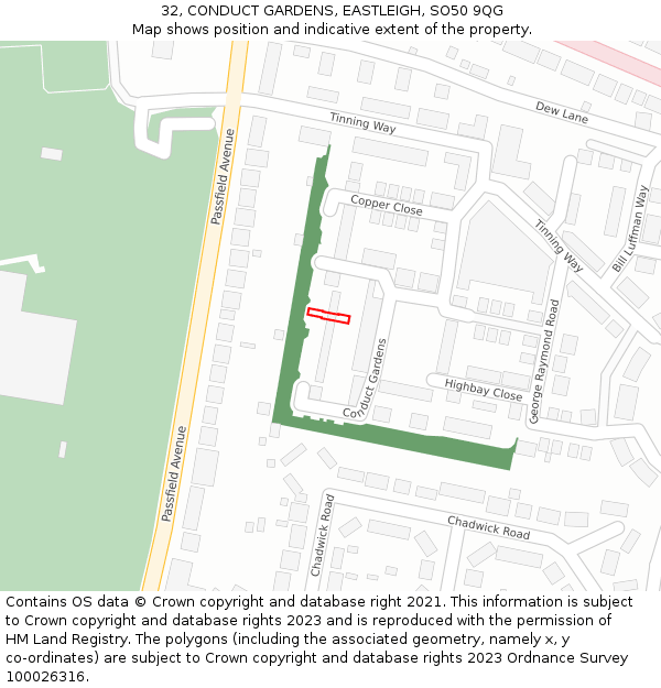 32, CONDUCT GARDENS, EASTLEIGH, SO50 9QG: Location map and indicative extent of plot