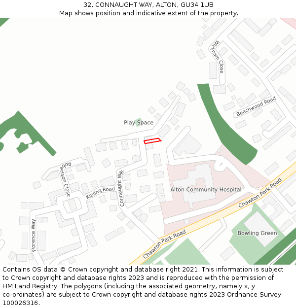 32, CONNAUGHT WAY, ALTON, GU34 1UB: Location map and indicative extent of plot