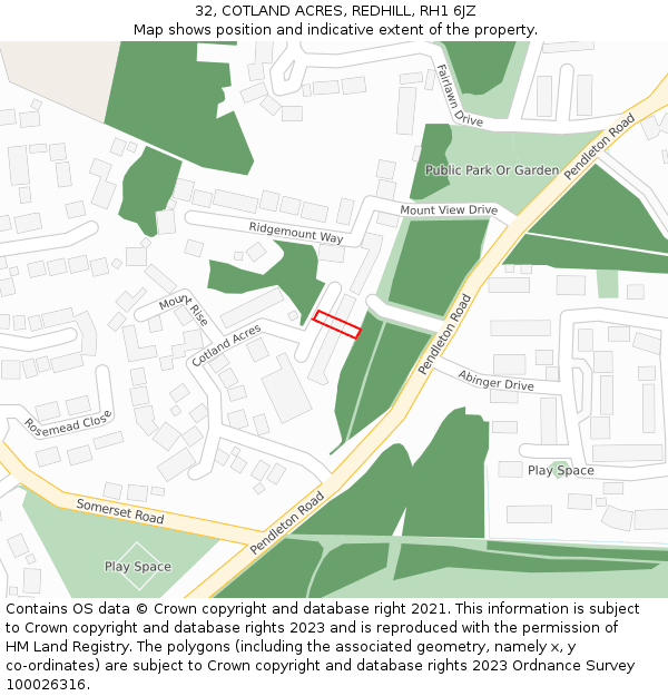 32, COTLAND ACRES, REDHILL, RH1 6JZ: Location map and indicative extent of plot