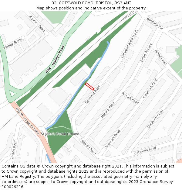 32, COTSWOLD ROAD, BRISTOL, BS3 4NT: Location map and indicative extent of plot