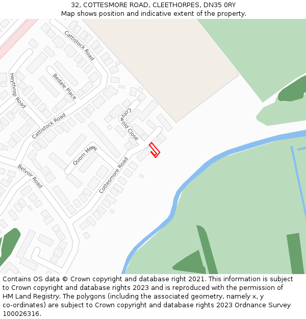32, COTTESMORE ROAD, CLEETHORPES, DN35 0RY: Location map and indicative extent of plot
