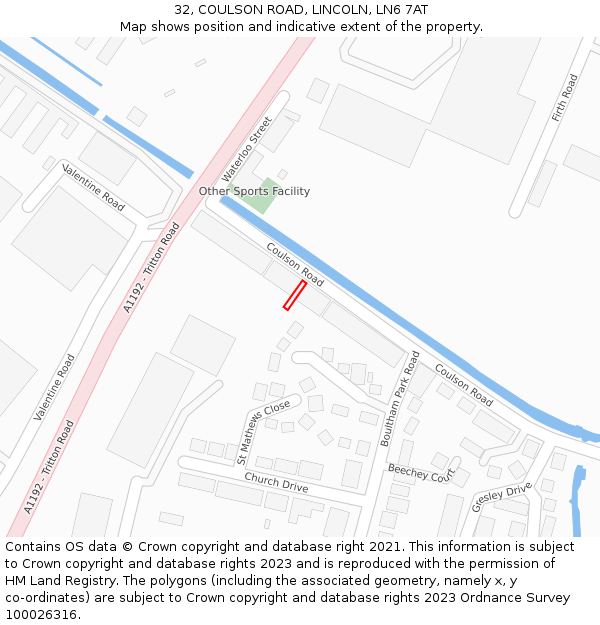 32, COULSON ROAD, LINCOLN, LN6 7AT: Location map and indicative extent of plot