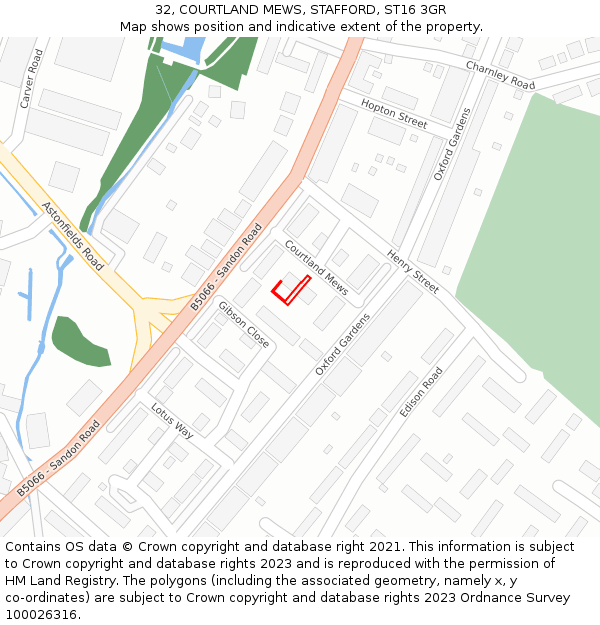 32, COURTLAND MEWS, STAFFORD, ST16 3GR: Location map and indicative extent of plot