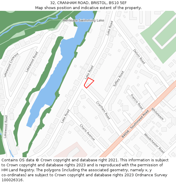 32, CRANHAM ROAD, BRISTOL, BS10 5EF: Location map and indicative extent of plot
