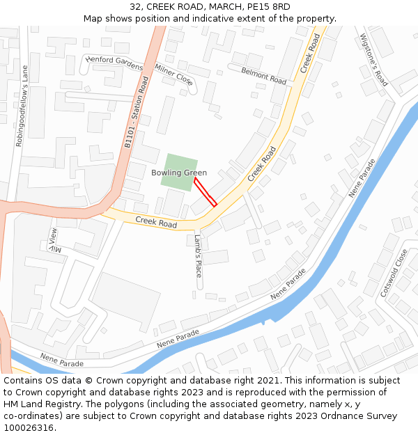 32, CREEK ROAD, MARCH, PE15 8RD: Location map and indicative extent of plot