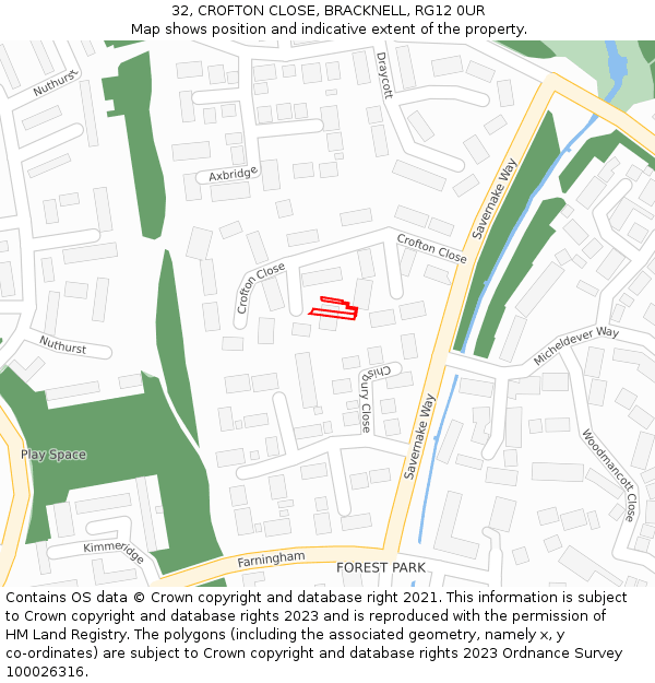 32, CROFTON CLOSE, BRACKNELL, RG12 0UR: Location map and indicative extent of plot
