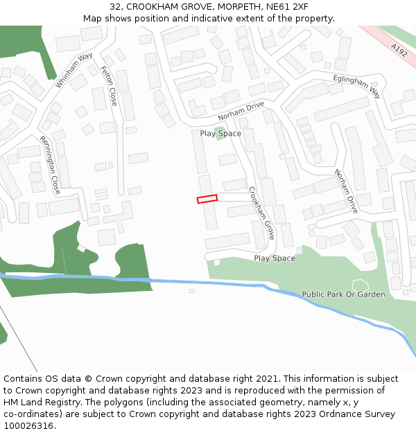 32, CROOKHAM GROVE, MORPETH, NE61 2XF: Location map and indicative extent of plot