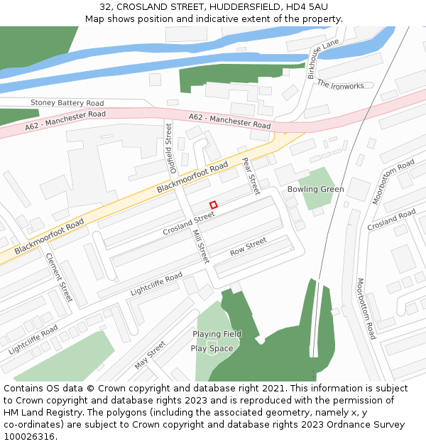 32, CROSLAND STREET, HUDDERSFIELD, HD4 5AU: Location map and indicative extent of plot