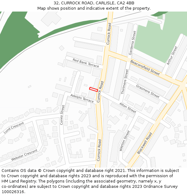 32, CURROCK ROAD, CARLISLE, CA2 4BB: Location map and indicative extent of plot
