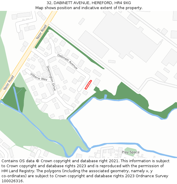 32, DABINETT AVENUE, HEREFORD, HR4 9XG: Location map and indicative extent of plot