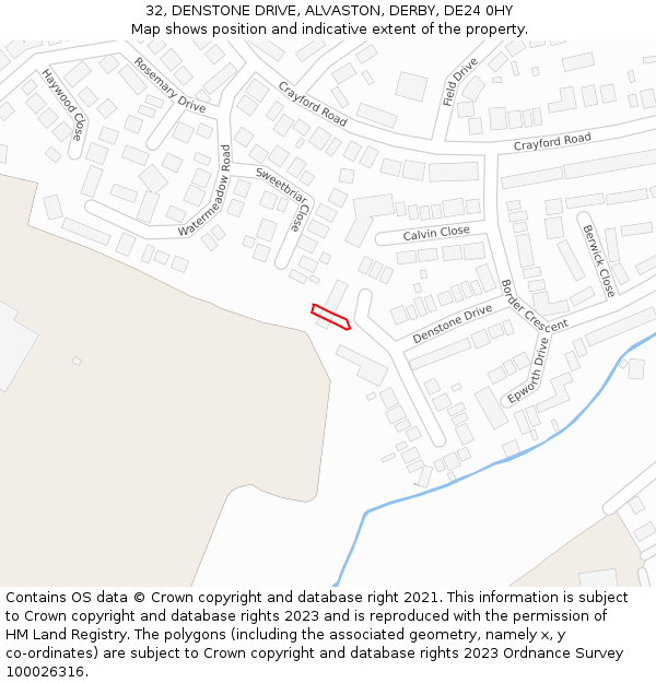 32, DENSTONE DRIVE, ALVASTON, DERBY, DE24 0HY: Location map and indicative extent of plot