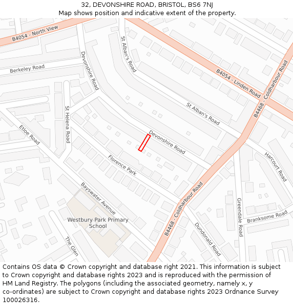 32, DEVONSHIRE ROAD, BRISTOL, BS6 7NJ: Location map and indicative extent of plot
