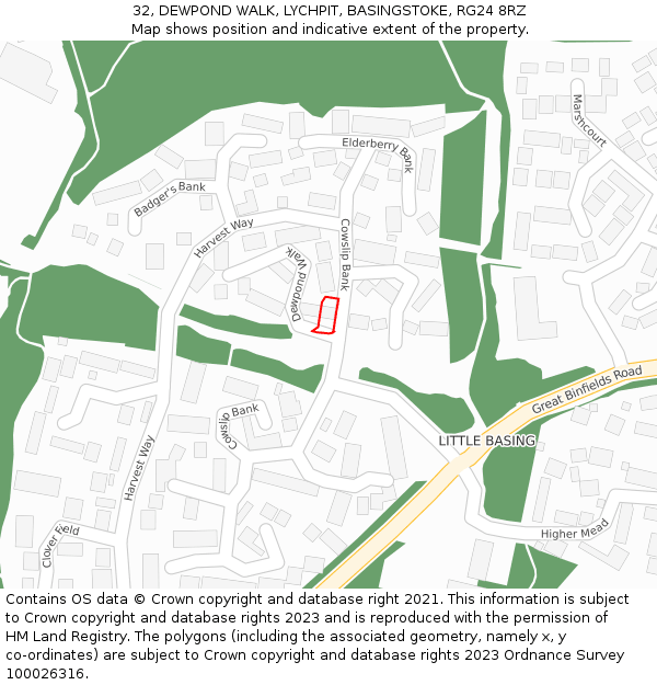 32, DEWPOND WALK, LYCHPIT, BASINGSTOKE, RG24 8RZ: Location map and indicative extent of plot