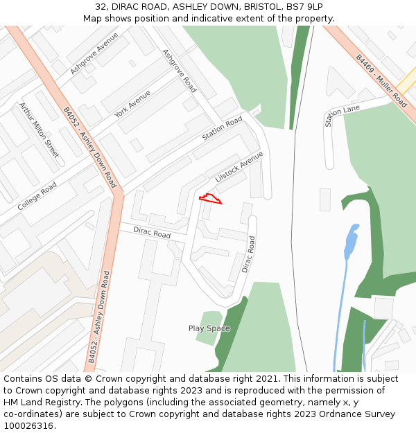 32, DIRAC ROAD, ASHLEY DOWN, BRISTOL, BS7 9LP: Location map and indicative extent of plot