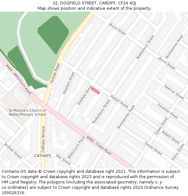 32, DOGFIELD STREET, CARDIFF, CF24 4QJ: Location map and indicative extent of plot
