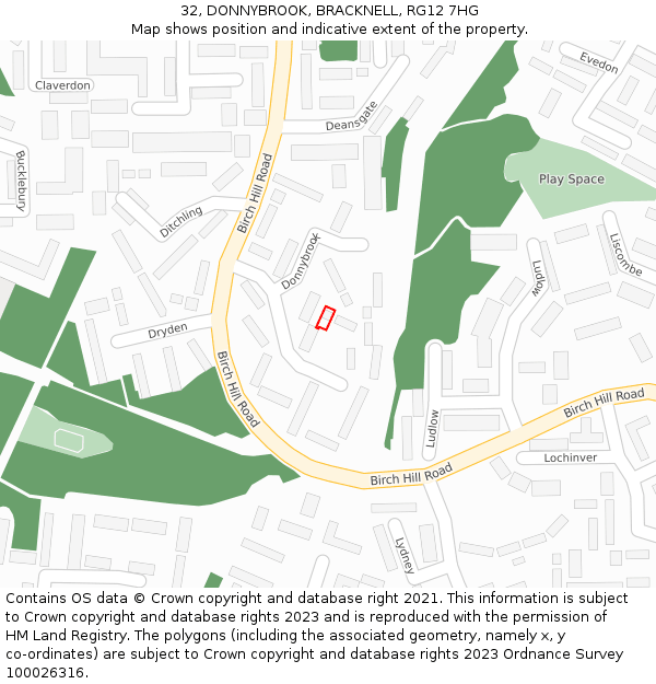 32, DONNYBROOK, BRACKNELL, RG12 7HG: Location map and indicative extent of plot