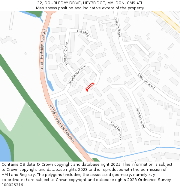 32, DOUBLEDAY DRIVE, HEYBRIDGE, MALDON, CM9 4TL: Location map and indicative extent of plot
