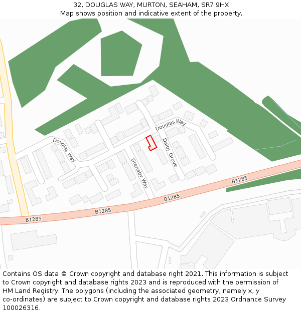 32, DOUGLAS WAY, MURTON, SEAHAM, SR7 9HX: Location map and indicative extent of plot