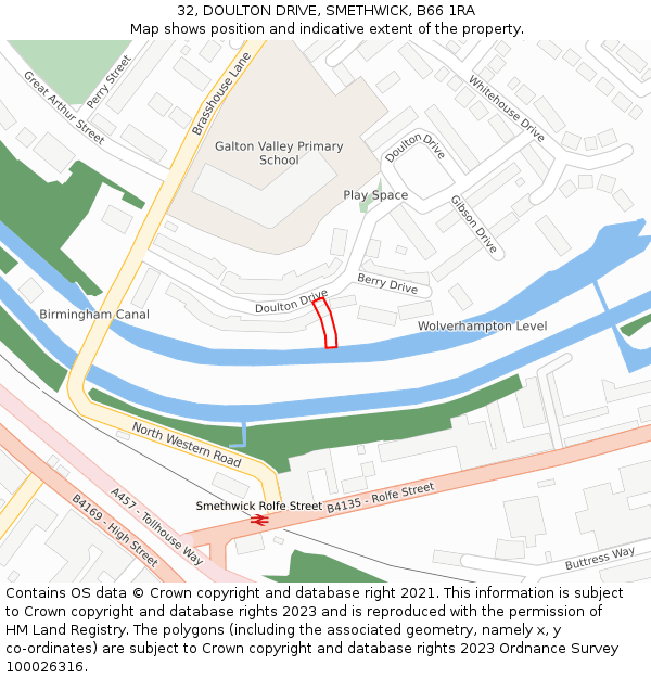 32, DOULTON DRIVE, SMETHWICK, B66 1RA: Location map and indicative extent of plot