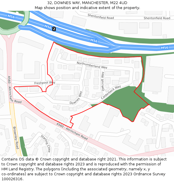 32, DOWNES WAY, MANCHESTER, M22 4UD: Location map and indicative extent of plot