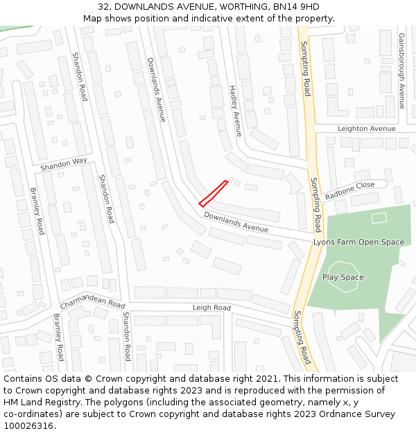 32, DOWNLANDS AVENUE, WORTHING, BN14 9HD: Location map and indicative extent of plot