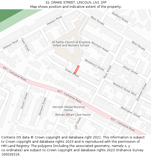 32, DRAKE STREET, LINCOLN, LN1 1PP: Location map and indicative extent of plot