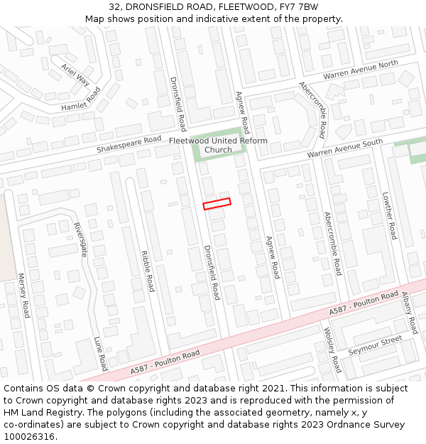 32, DRONSFIELD ROAD, FLEETWOOD, FY7 7BW: Location map and indicative extent of plot