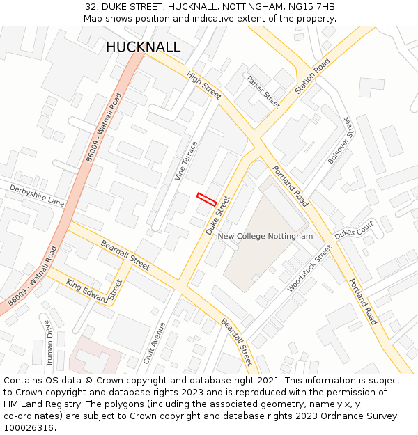 32, DUKE STREET, HUCKNALL, NOTTINGHAM, NG15 7HB: Location map and indicative extent of plot