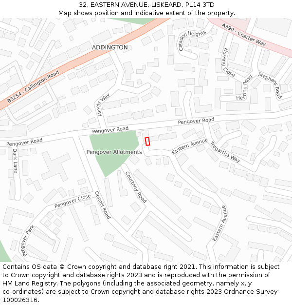 32, EASTERN AVENUE, LISKEARD, PL14 3TD: Location map and indicative extent of plot