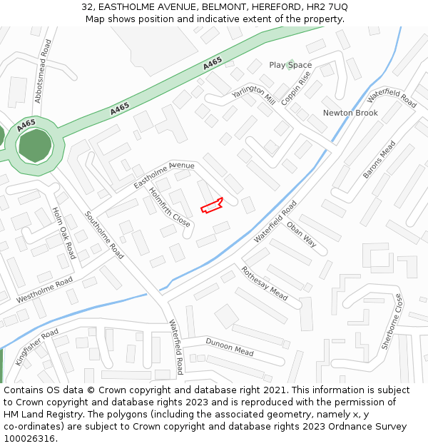 32, EASTHOLME AVENUE, BELMONT, HEREFORD, HR2 7UQ: Location map and indicative extent of plot