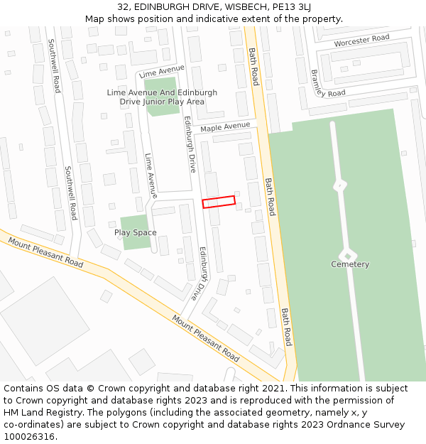 32, EDINBURGH DRIVE, WISBECH, PE13 3LJ: Location map and indicative extent of plot