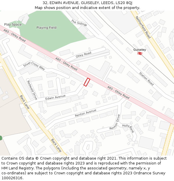 32, EDWIN AVENUE, GUISELEY, LEEDS, LS20 8QJ: Location map and indicative extent of plot
