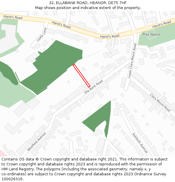 32, ELLABANK ROAD, HEANOR, DE75 7HF: Location map and indicative extent of plot