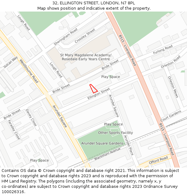 32, ELLINGTON STREET, LONDON, N7 8PL: Location map and indicative extent of plot
