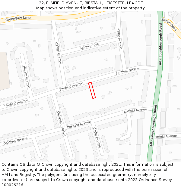 32, ELMFIELD AVENUE, BIRSTALL, LEICESTER, LE4 3DE: Location map and indicative extent of plot