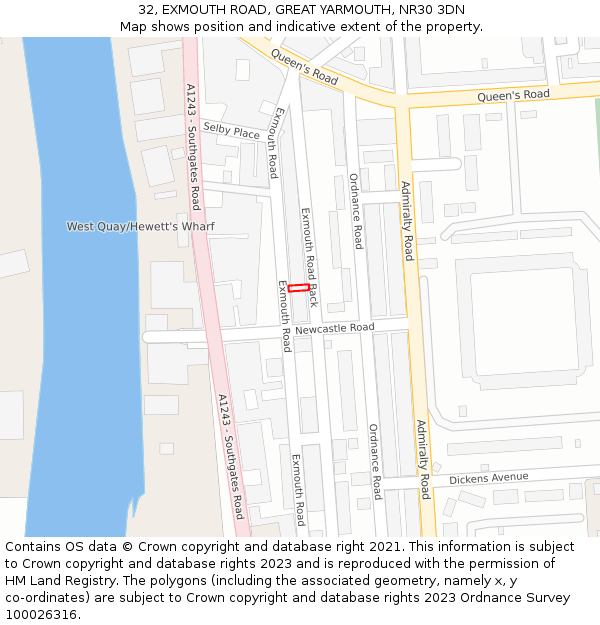32, EXMOUTH ROAD, GREAT YARMOUTH, NR30 3DN: Location map and indicative extent of plot