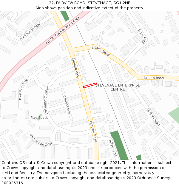 32, FAIRVIEW ROAD, STEVENAGE, SG1 2NR: Location map and indicative extent of plot