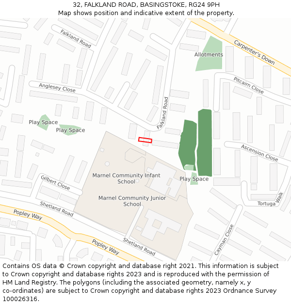 32, FALKLAND ROAD, BASINGSTOKE, RG24 9PH: Location map and indicative extent of plot