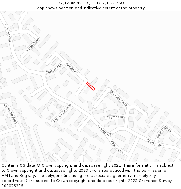 32, FARMBROOK, LUTON, LU2 7SQ: Location map and indicative extent of plot