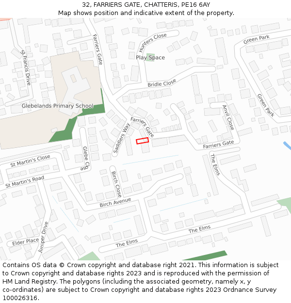 32, FARRIERS GATE, CHATTERIS, PE16 6AY: Location map and indicative extent of plot