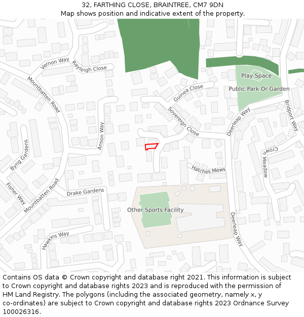 32, FARTHING CLOSE, BRAINTREE, CM7 9DN: Location map and indicative extent of plot