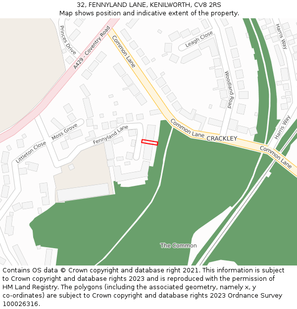 32, FENNYLAND LANE, KENILWORTH, CV8 2RS: Location map and indicative extent of plot