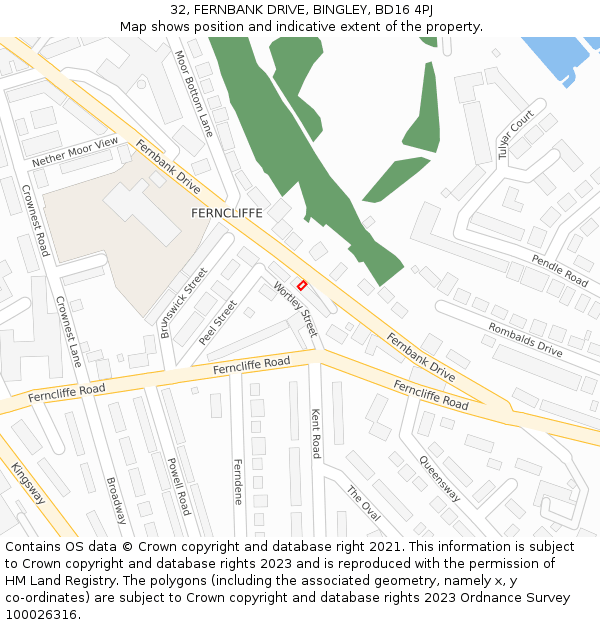 32, FERNBANK DRIVE, BINGLEY, BD16 4PJ: Location map and indicative extent of plot