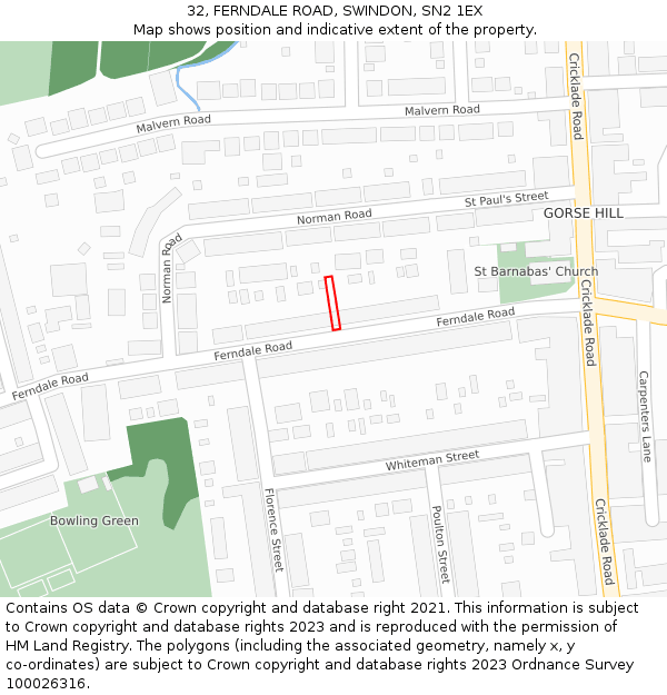 32, FERNDALE ROAD, SWINDON, SN2 1EX: Location map and indicative extent of plot