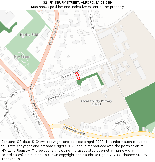 32, FINSBURY STREET, ALFORD, LN13 9BH: Location map and indicative extent of plot